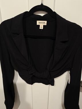 Open Edit Black Knot-Front Blouse